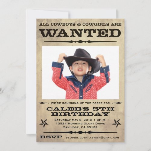 Wanted Poster Kids Party Invitation