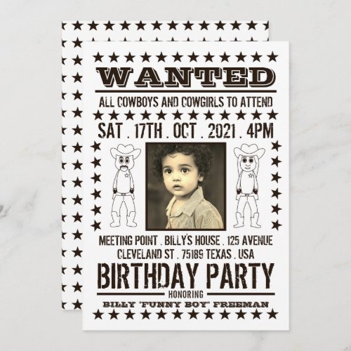Wanted Poster Modern Western Birthday Invitation