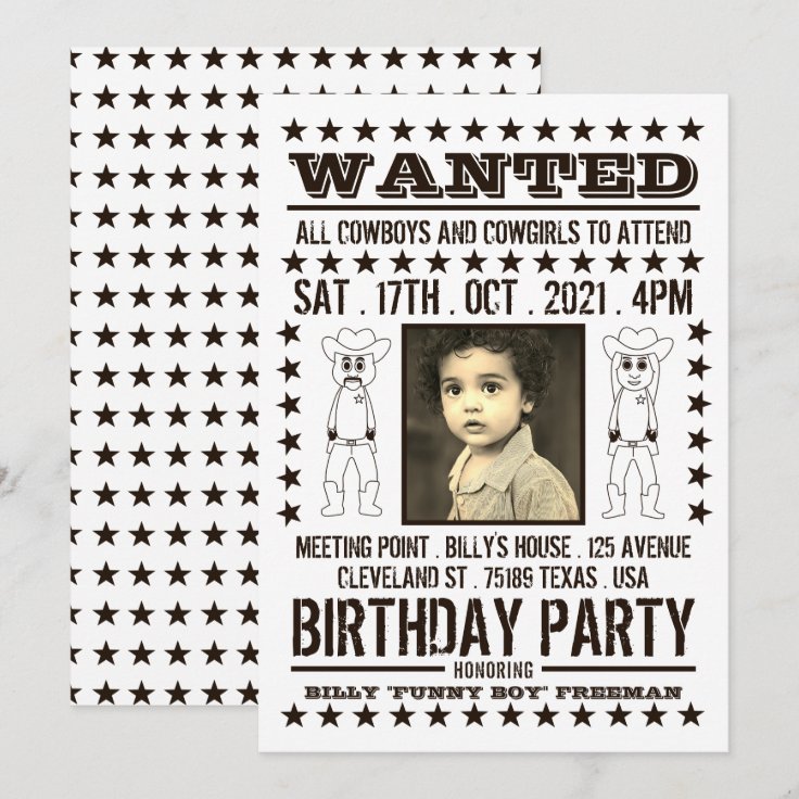 Wanted Poster, Modern Western Birthday Invitation | Zazzle