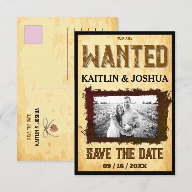 Wanted Poster 💍 Old Western Wedding Photo Save The Date (Front/Back)