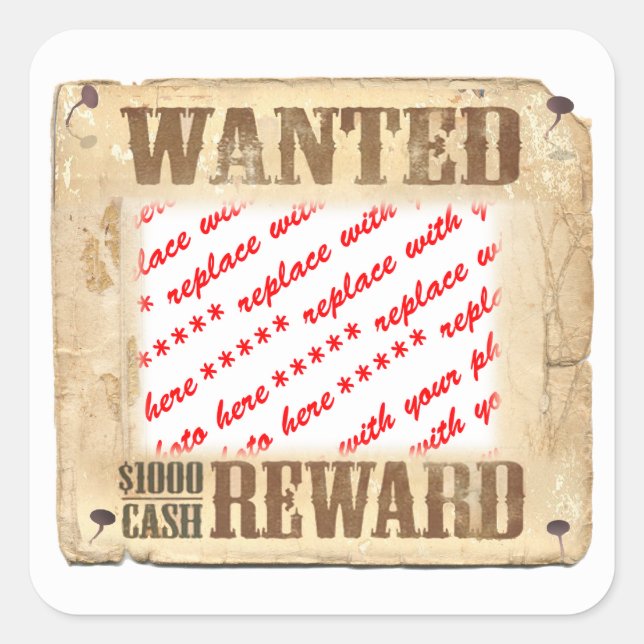 WANTED Poster Photo Frame Square Sticker (Front)