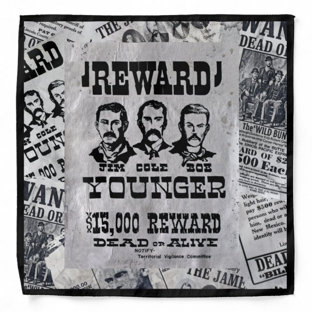 Wanted Poster... The Younger Brothers. Bandana (Front)