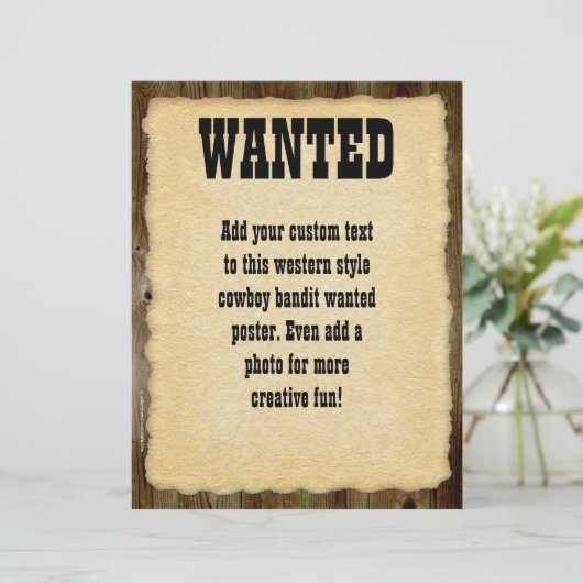 Wanted Poster, Vintage Picture Frame (Standing Front)