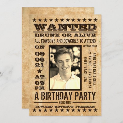 Wanted Poster Vintage Western Birthday Invitation