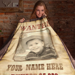 Wanted Poster   Vintage Wild West Photo Template F Fleece Blanket