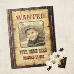 Wanted Poster | Vintage Wild West Photo Template J Jigsaw Puzzle<br><div class="desc">Make your own wanted poster jigsaw puzzle. Our vintage Wild West wanted poster is a fun surprise for friends and family that's incredibly easy to customize. Upload your own photo and our template will automagically convert it to a retro sepia look. Adjust the wanted text. Add your name and message,...</div>