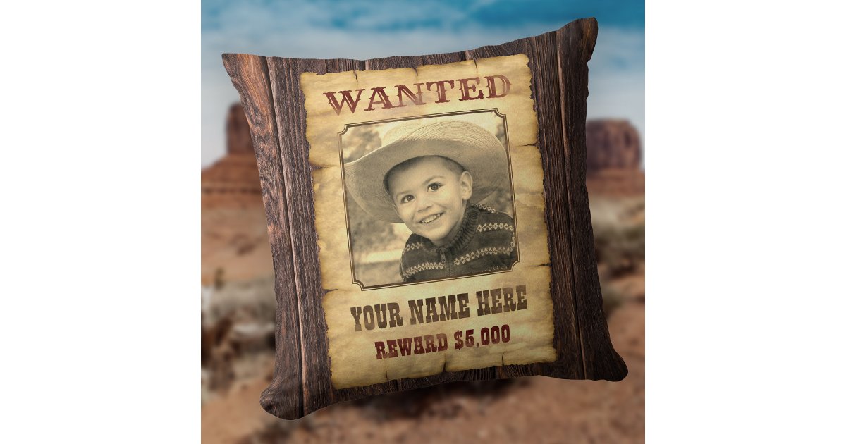 Wanted Poster | Vintage Wild West Photo Template T Throw Pillow | Zazzle