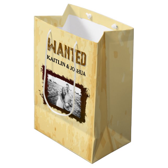 Wanted Poster Wedding 🤠 Custom Photo  Medium Gift Bag (Front Angled)