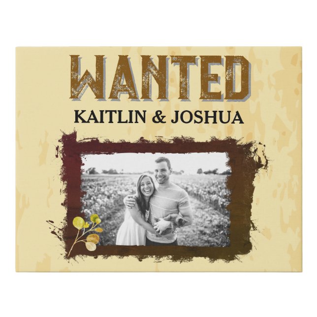 Wanted Poster 🤠 Wedding Photo Monogram  Faux Canvas Print (Front)