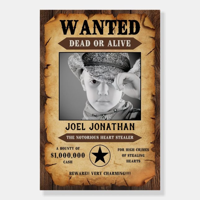 Wanted Poster Welcome Party Sign, Wild West Party (Front)