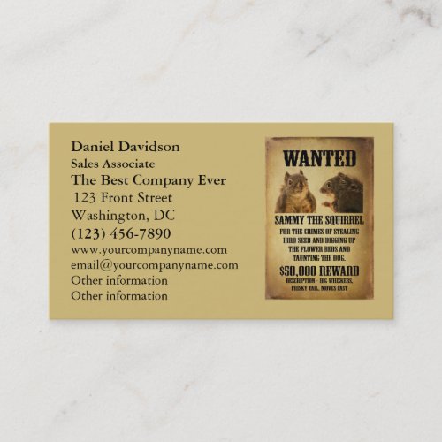 Wanted Poster with Squirrel Business Card