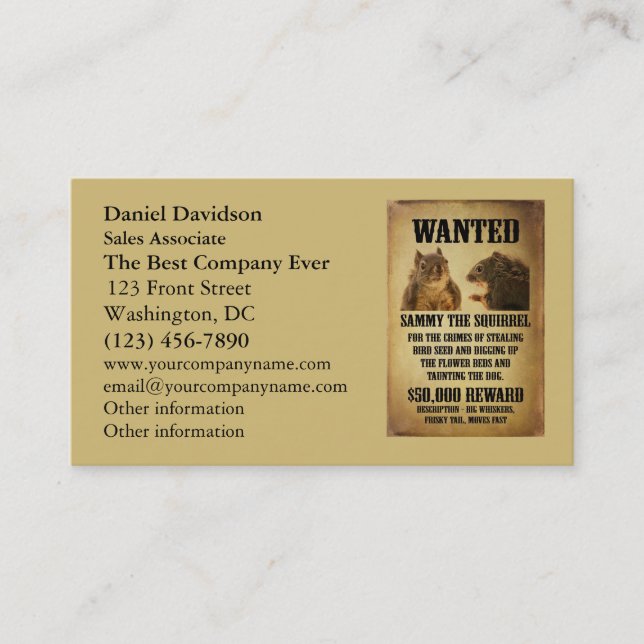 Wanted Poster with Squirrel Business Card (Front)