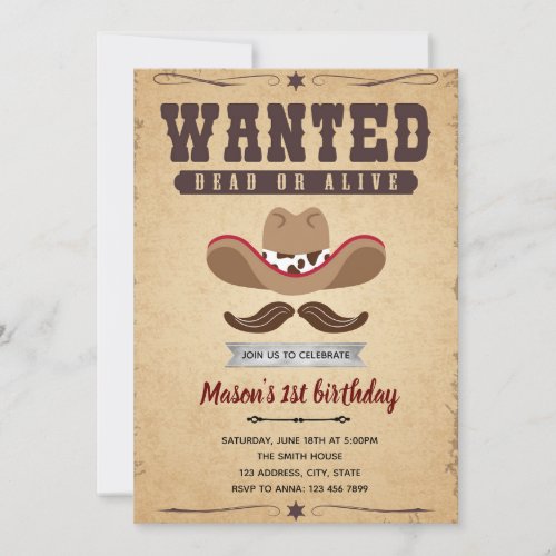 Wanted rodeo birthday party theme invitation