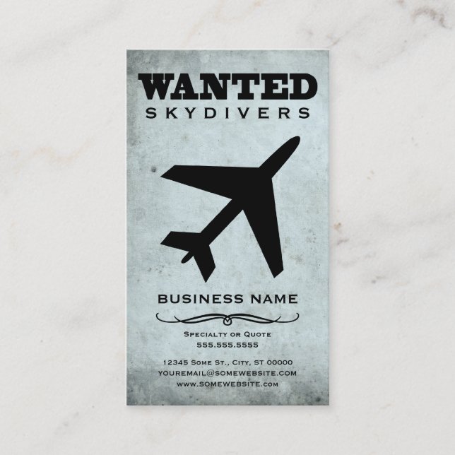 wanted : skydivers business card (Front)