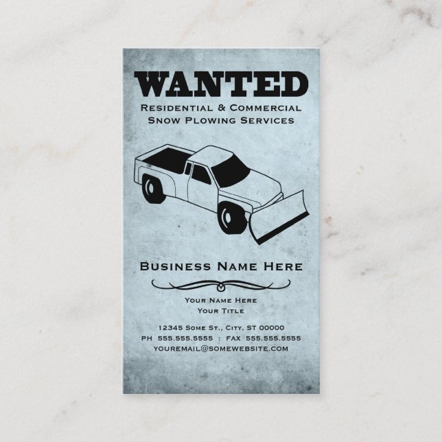 wanted : snow plow services business card (Front)