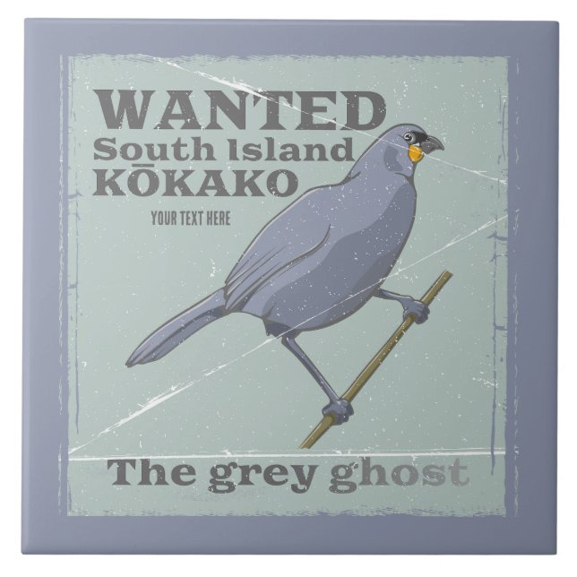 Wanted South Island Kokako Ceramic Tile (Front)