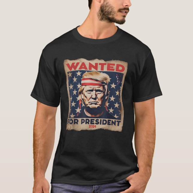 Wanted Trump 2024 For President USA Flag Head Band T-Shirt (Front)