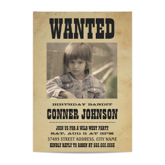 WANTED Vintage Birthday Party Invitation