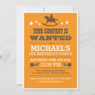 Wanted Western Cowboy Birthday Invitation for Boys