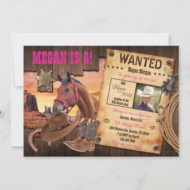 Wanted Western Cowgirl Invitation (Front)