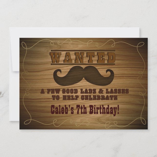 Wanted Wild Western Cowboy Mustache Invitation (Front)