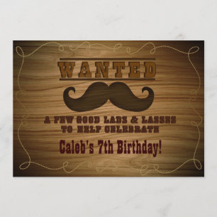 Wanted Wild Western Cowboy Mustache Invitation