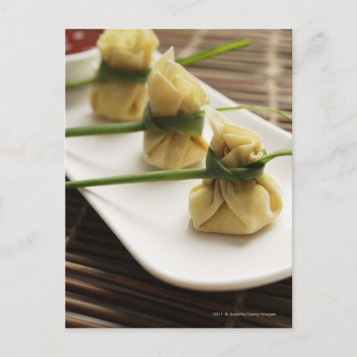 wanton dumplings with white chili sauce postcard