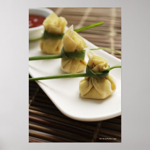 wanton dumplings with white chili sauce poster