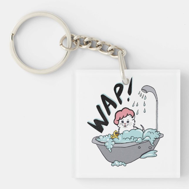 WAP Cat in a Tub Acrylic Keychain (Front)