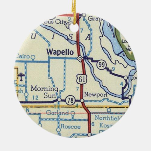 Wapello IA Vintage Map Ceramic Ornament