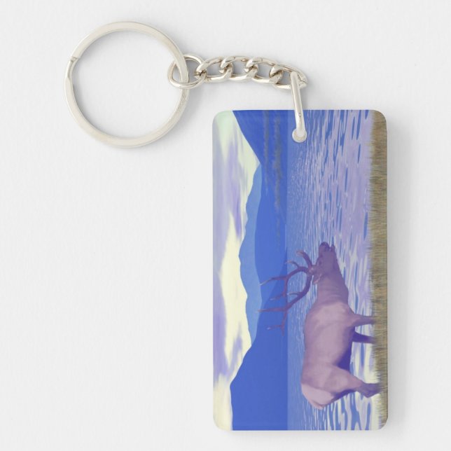 Wapiti (Elk) By The Lake Keychain (Front)