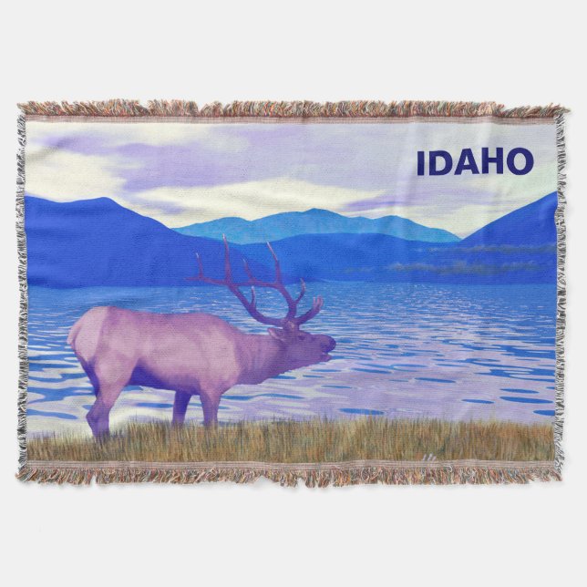Wapiti (Elk) By The Lake Throw Blanket (Front)
