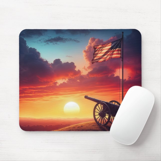 War Cannon With American Flag At Sunset Mouse Pad (With Mouse)