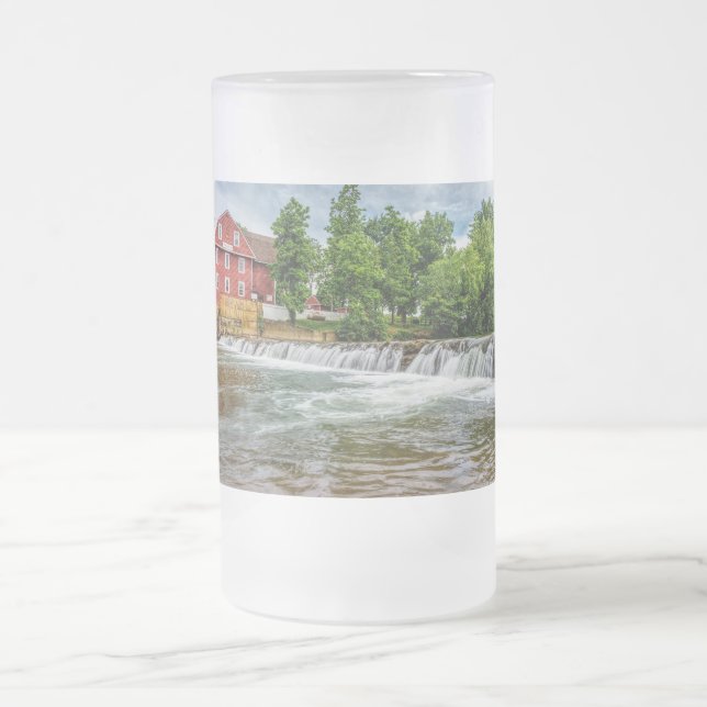 War Eagle Mill and Waterfall Frosted Glass Beer Mug (Center)