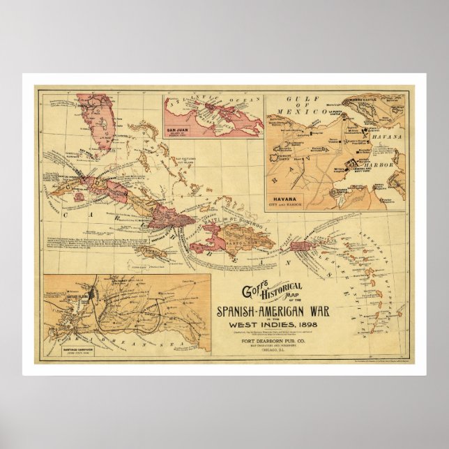 War In West Indies Map 1898 Poster (Front)