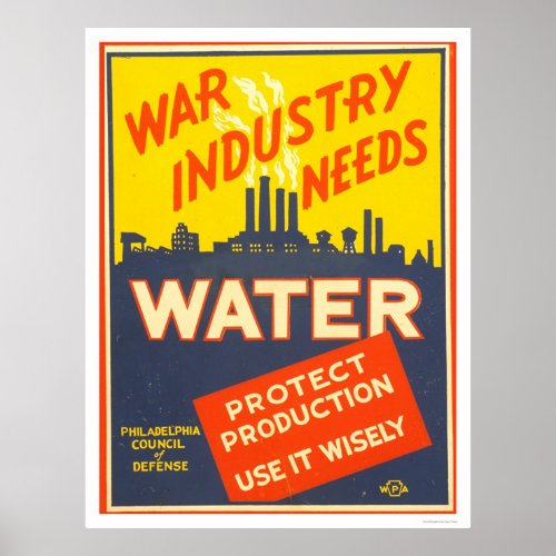 War Industry Water WWII 1943 WPA Poster