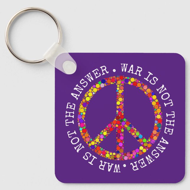 War is not the answer peace sign symbol keychain (Front)