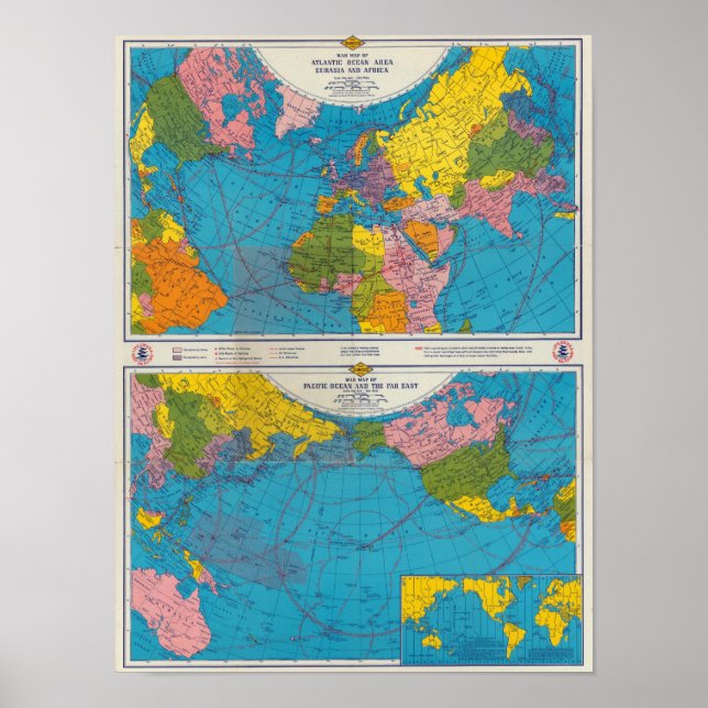 War map Atlantic, Eurasia, Africa, Pacific Ocean Poster (Front)