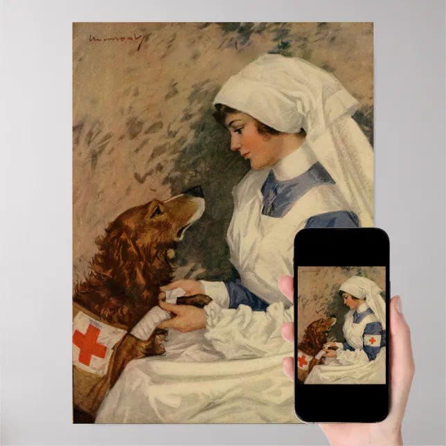 War Nurse with Golden Retriever 1917 WW1 Poster (Downloadable)