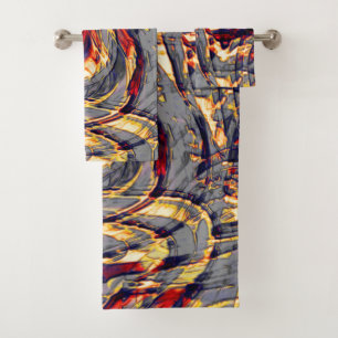 War of orange ribbons against red, over gray fund bath towel set