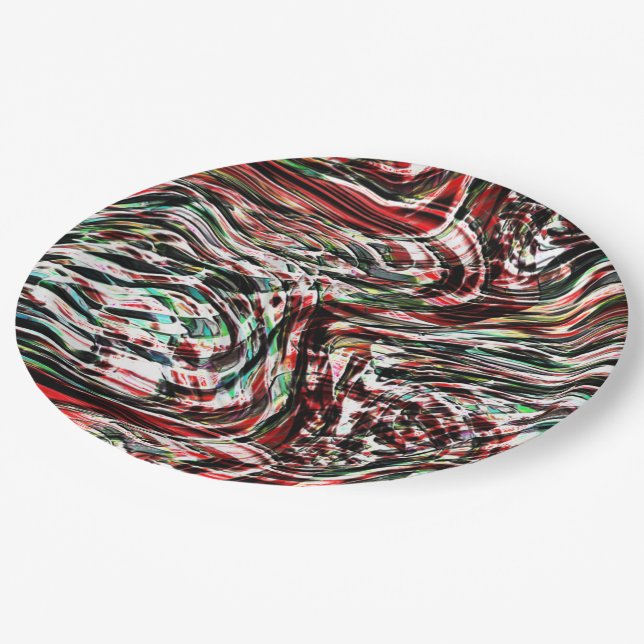 War of red ribbons against cyan paper plates (Angled)