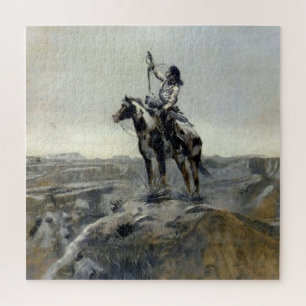 “War” Western Painting by Charles M Russell Jigsaw Puzzle