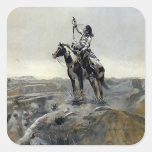 âœWarâ Western Painting by Charles M Russell Square Sticker
