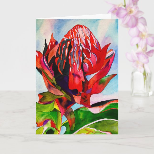 Waratah Australian native flower watercolor Card (Orchid)