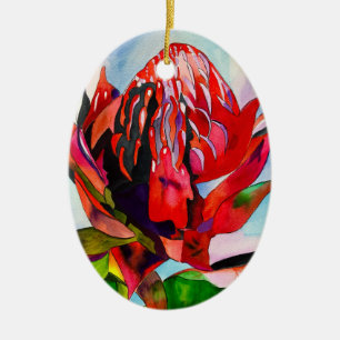 Waratah Australian native flower watercolor Ceramic Ornament