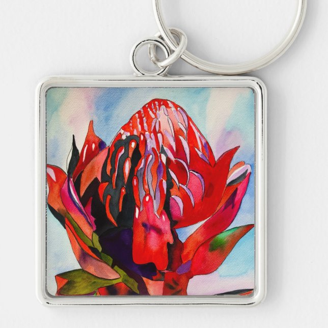 Waratah Australian native flower watercolor Keychain (Front)