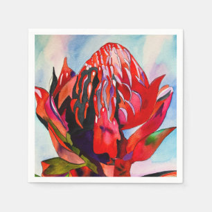 Waratah Australian native flower watercolor Napkins