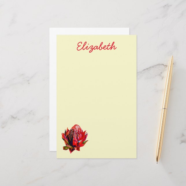 Waratah Australian native flower watercolor Stationery (Front/Back In Situ)