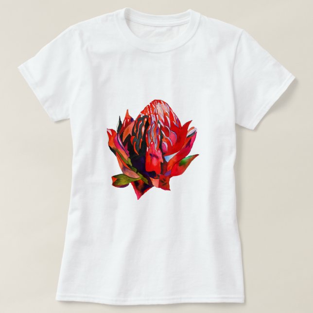 Waratah Australian native flower watercolor T-Shirt (Design Front)