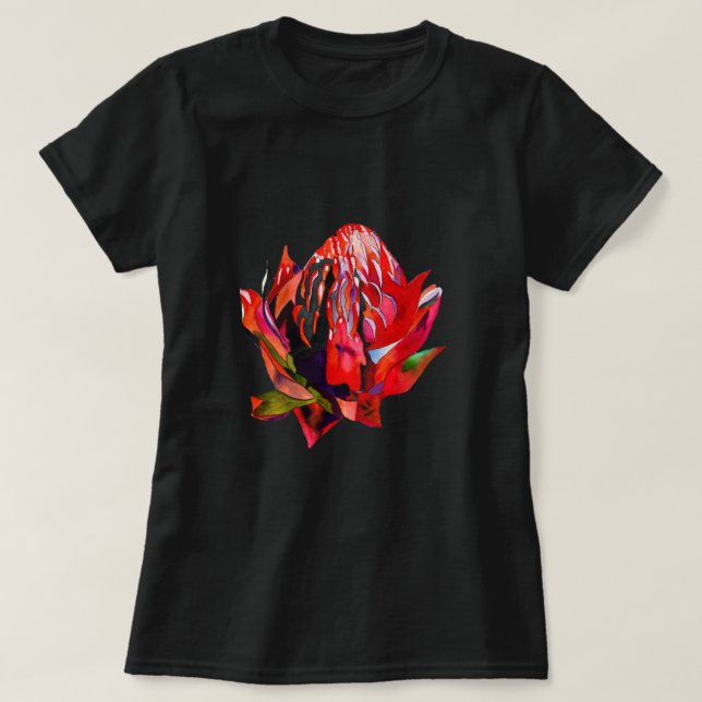 Waratah Australian native flower watercolor T-Shirt (Design Front)